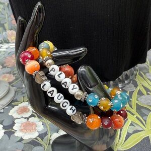 ⭐️Adorned Crown Jewelry assemblage Laugh Play beaded sterling silver bracelets